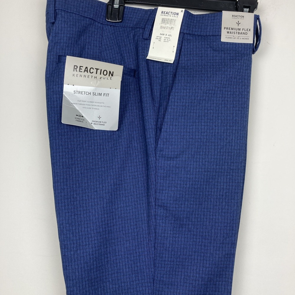Kenneth‎ Cole Mens Slim fit Dress Pants 34 / 32 Blue Plaid